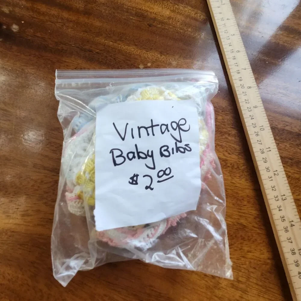 Vintage Handmade Crocheted Baby Bibs Lot of 6 Pastel Pink Blue Yellow White